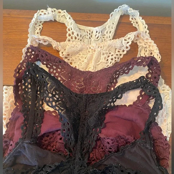 BUNDLE 4 Aerie Lace Bralettes Razorback (Black, White, Light Pink, Maroon) - Picture 2 of 12